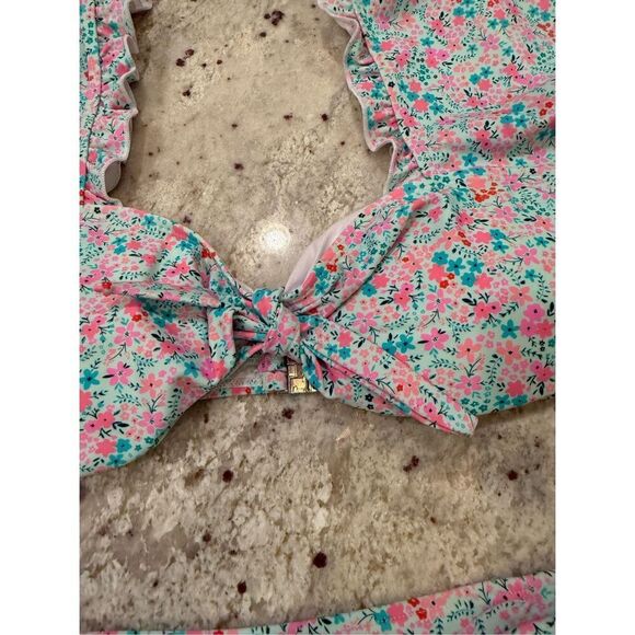 Pink Lily Light Blue Ditsy Floral Print Flutter Sleeve Bikini sz XL NWOT - Picture 4 of 10